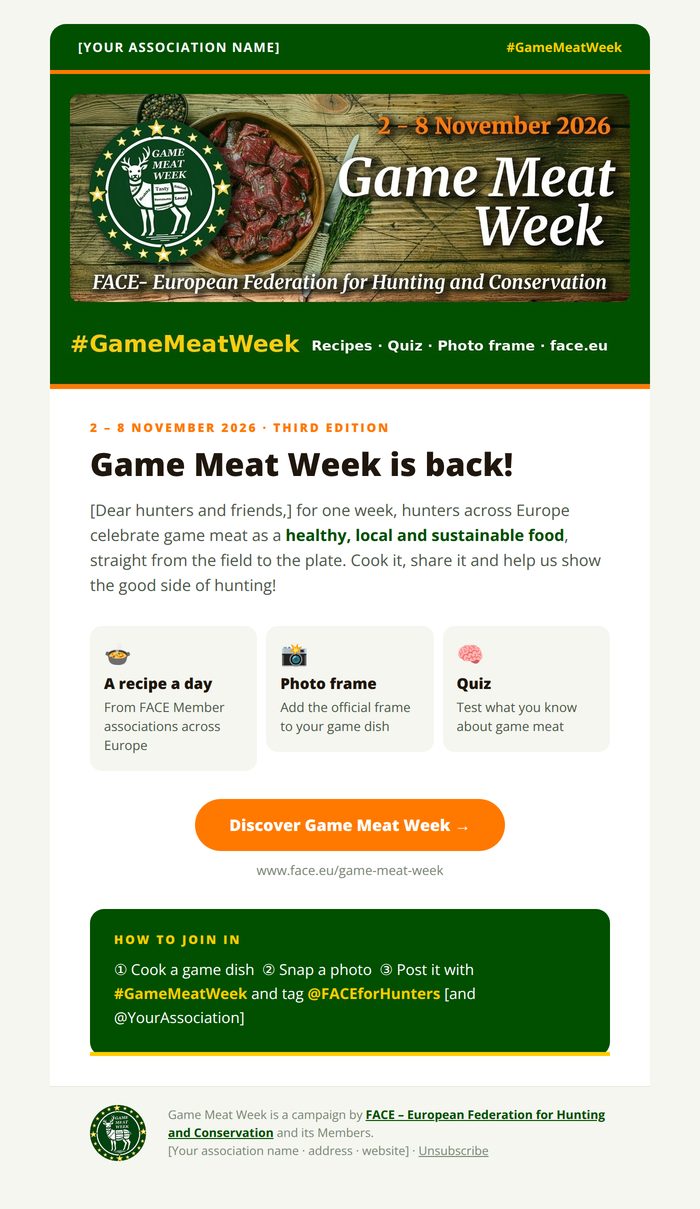 Preview of the Game Meat Week email template