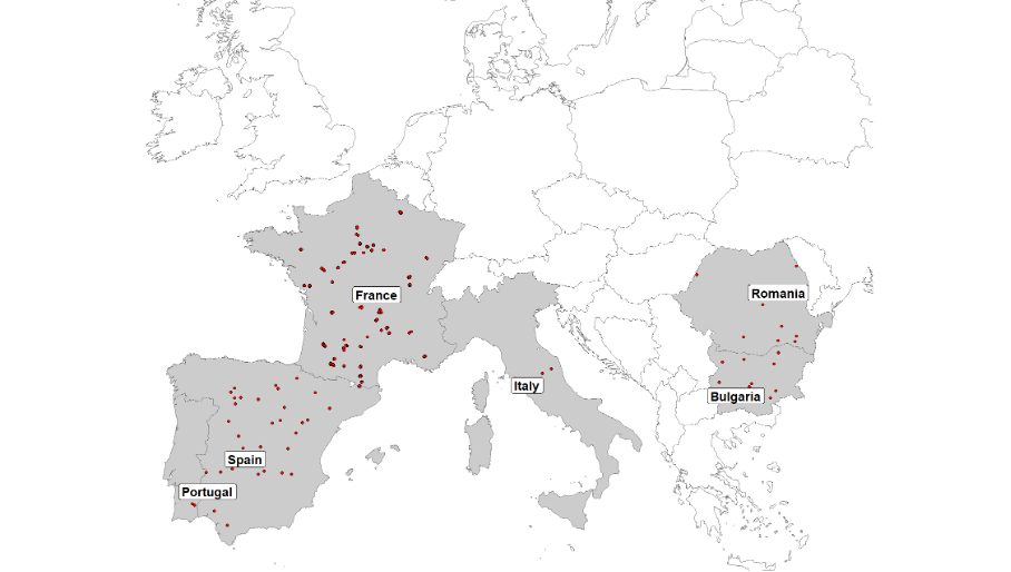 Map of the countries and sites participating in the Quail monitoring